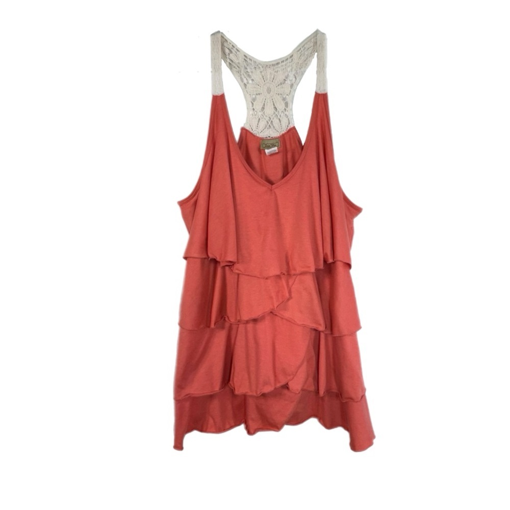 Ever Blue Lace Racer Back Ruffled Salmon Tank